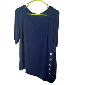 Women's Navy Blue Button embellished Slant‎ Length Dressy /Casual Top